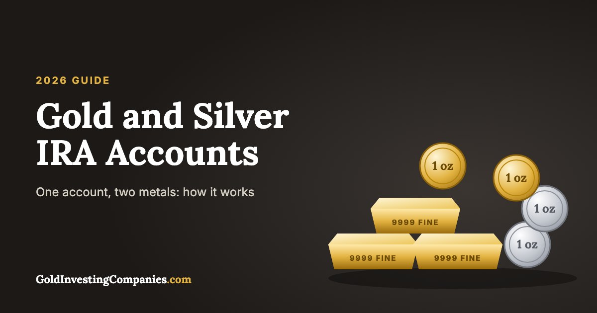 Gold and silver bars and coins beside the words Gold and Silver IRA Accounts