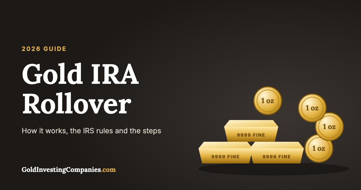 Stacked gold bars and gold coins beside the words Gold IRA Rollover