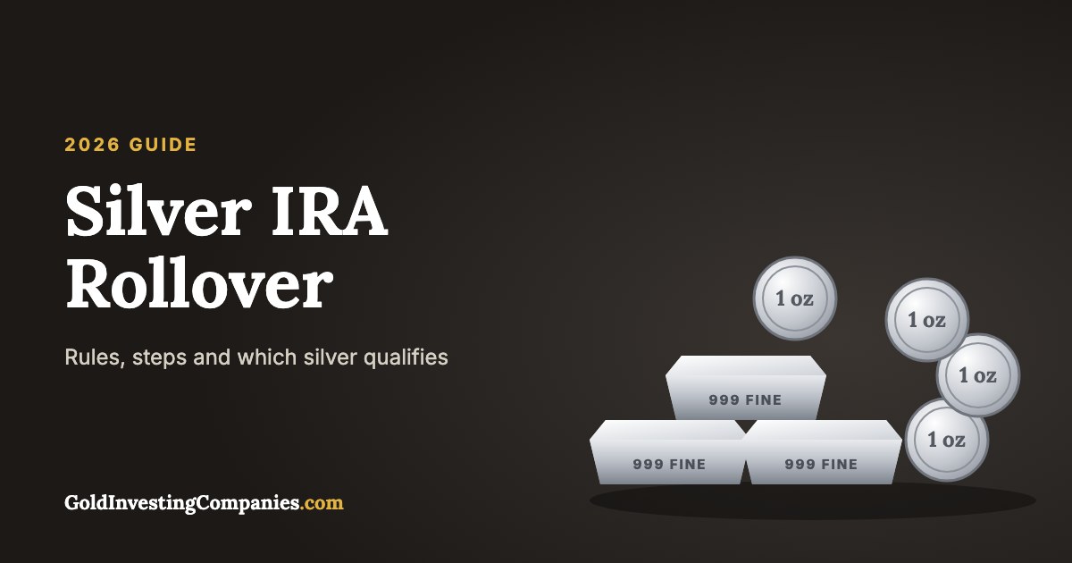 Stacked silver bars and silver coins beside the words Silver IRA Rollover