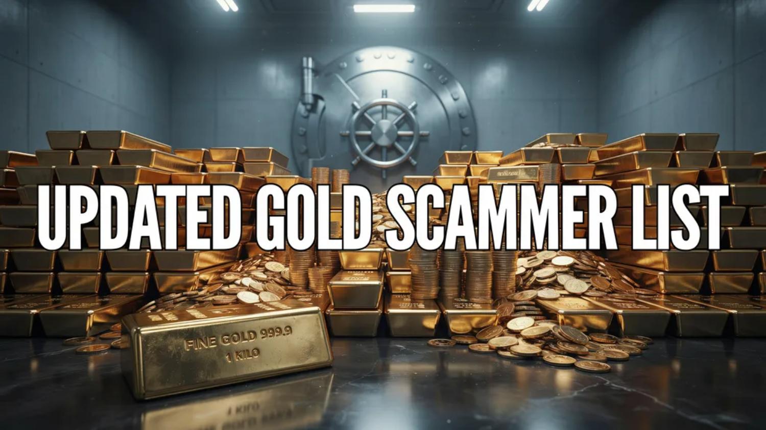 Gold bars and coins stacked in front of a bank vault door